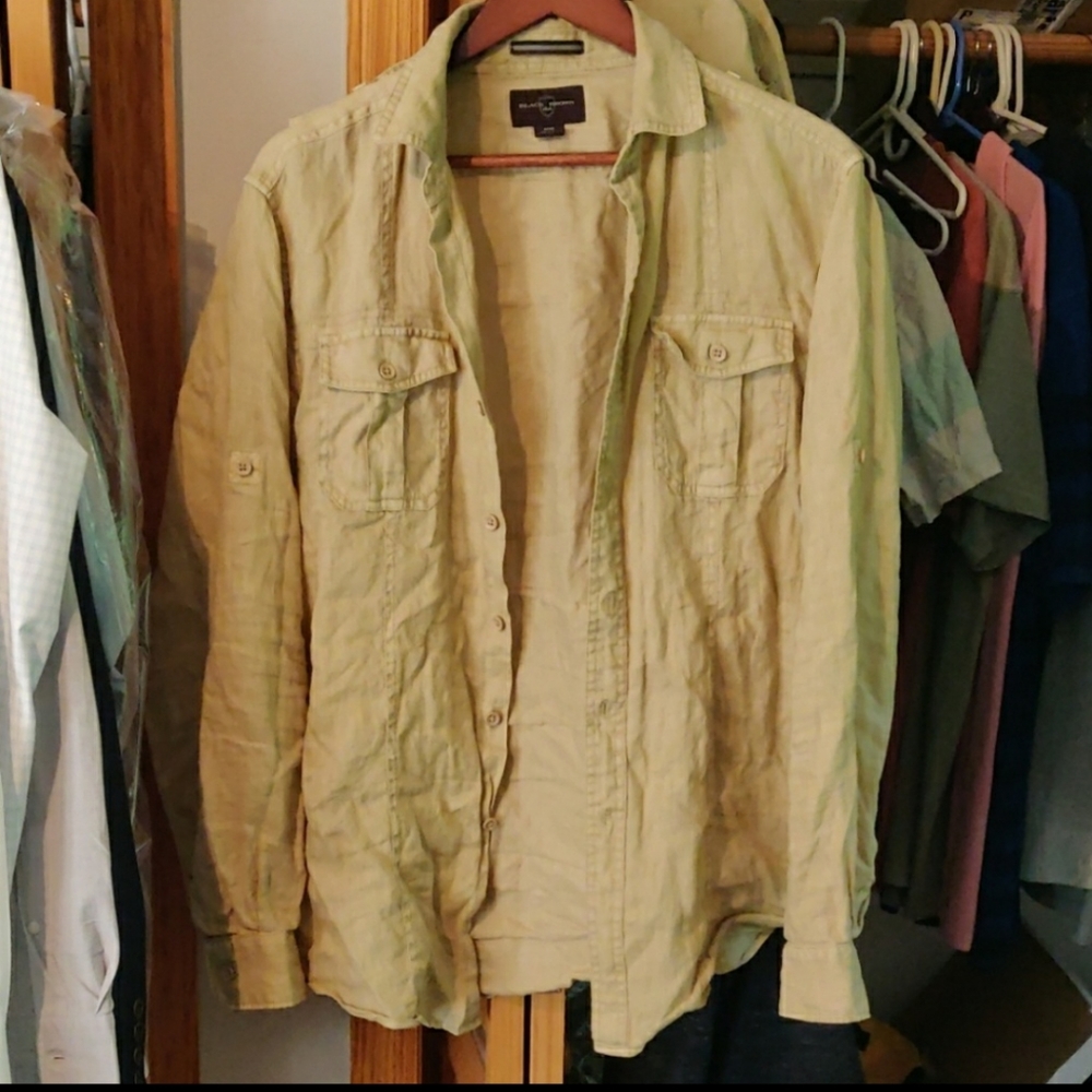 Black Brown Linen Shirt Men's Medium